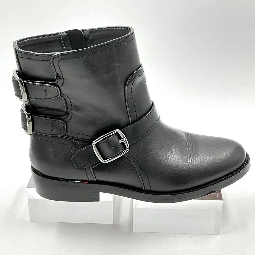 Franco Sarto Size 9 Ankle Boot Black Leather Buckle Moto NEW Women PRIMA $170